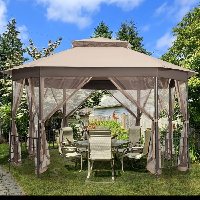 Costway 10' x 12' Octagonal Patio Gazebo Canopy Shelter Double Top