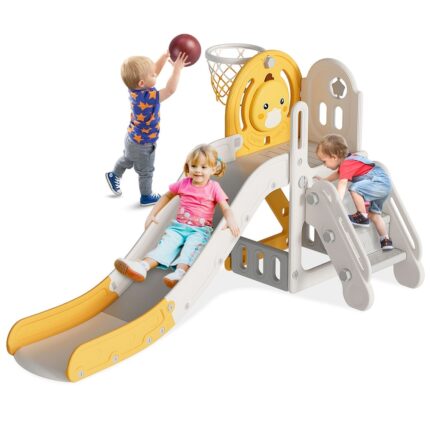 5 in 1 Yellow Toddler Slide, Slide for Toddlers Age 1-3, Indoor Outdoor Backyard Playground Cute Duck Theme Baby Slide Toy
