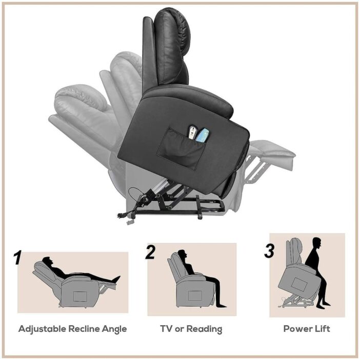 LACOO Power Lift Recliner PU Leather with Massage and Heating - Image 2