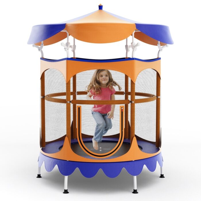 Gymax 64'' Kids Trampoline w/ Detachable Canopy Safety Enclosure Net