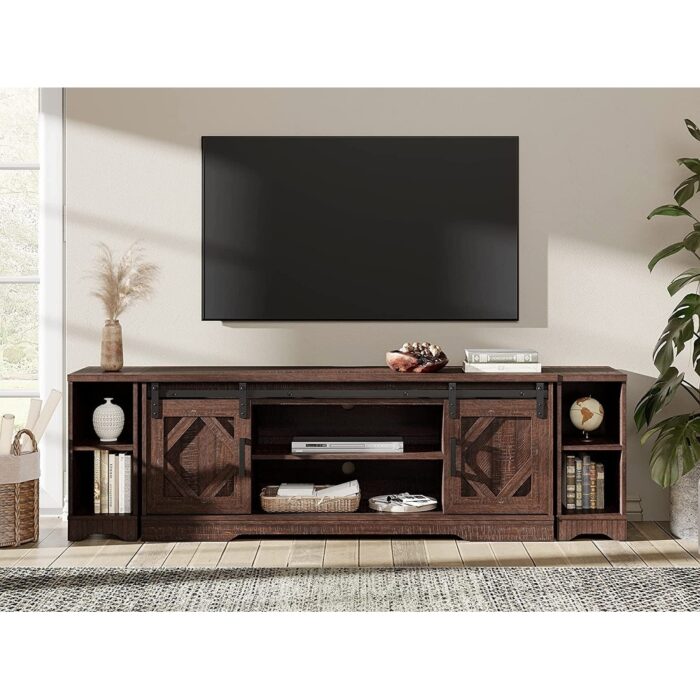 WAMPAT Modern Farmhouse TV Stand for up to 85" TVs Wood Entertainment Center with Open Storage for Living Room