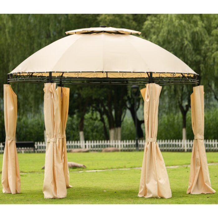 Polyester Outdoor Patio Dome Steel Fabric Round Soft Top Gazebo with Removable Curtains