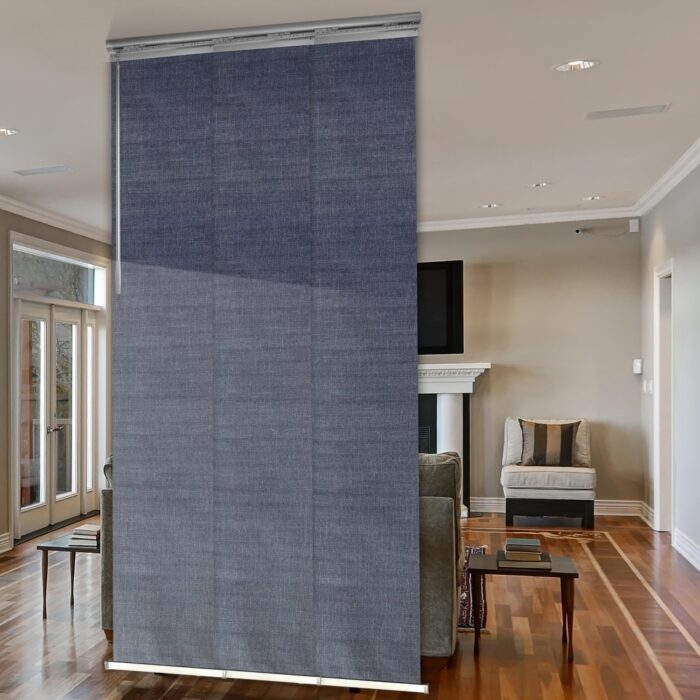 InStyleDesign Prussian Blue 3-Panel Single Rail Panel Track / Room Divider / Blinds 28"-43"W x 91.4"H, Panel width 15.75"