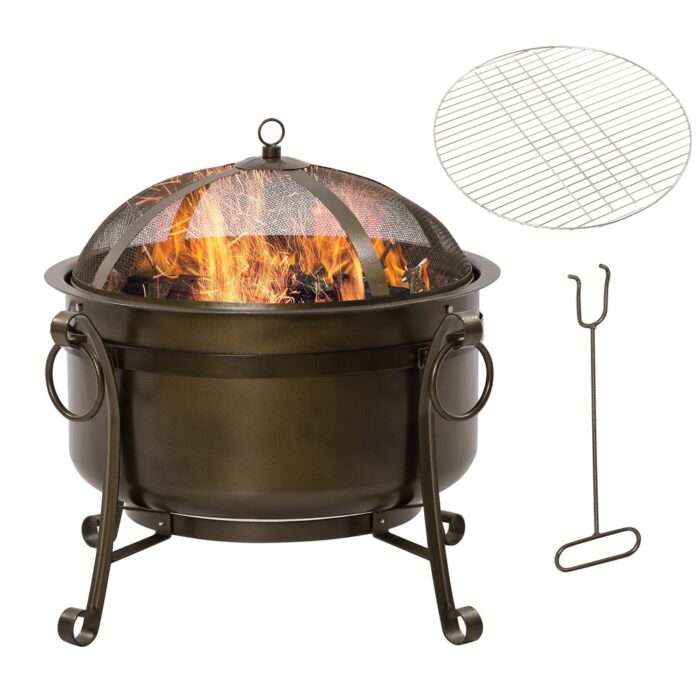 Fire Pit Grill Portable Burning Bowl Cooking Grate Picnics Stove - Image 2