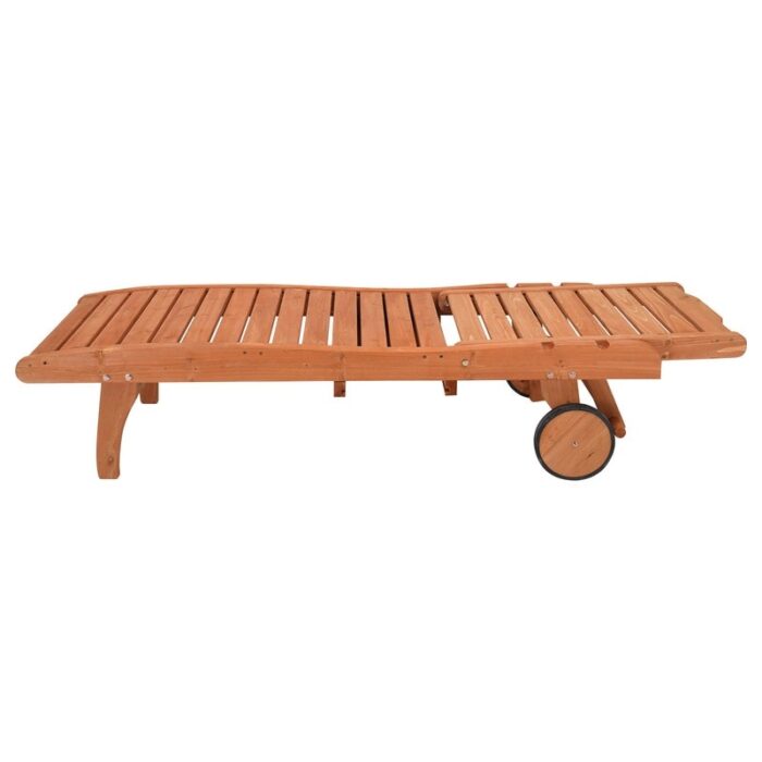 Patio Rolling Wooden Chaise Lounge withe Cup Holder - Image 2