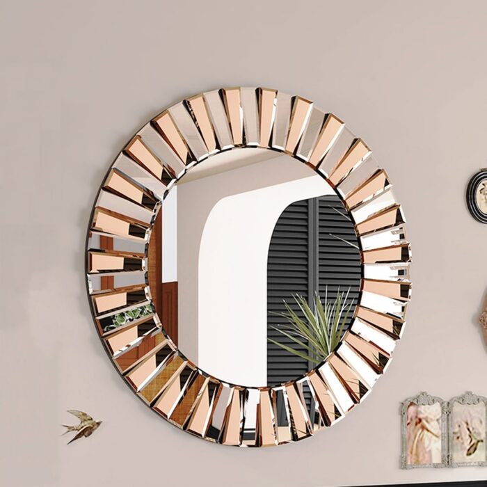 Round Goldtone Sunburst Wall Accent Mirror