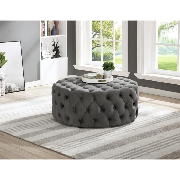 Best Master Furniture Upholstered 40 x 40 Round Tufted Accent Ottoman Coffee Table - Image 2