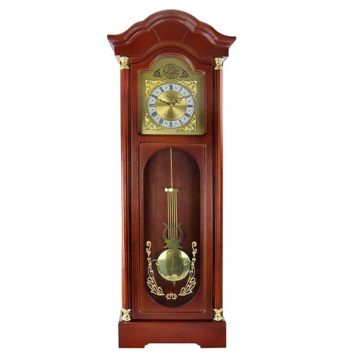 Bedford Clock Collection 33" Deco Cherry Oak Finish Chiming Wall Clock