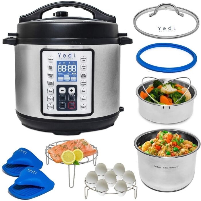 6 Quart Pressure Cooker, Pressure Cook, Slow Cook, Rice Cooker, Yogurt Maker, Egg Cook, Sauté, Steamer, Stainless Steel Cooker