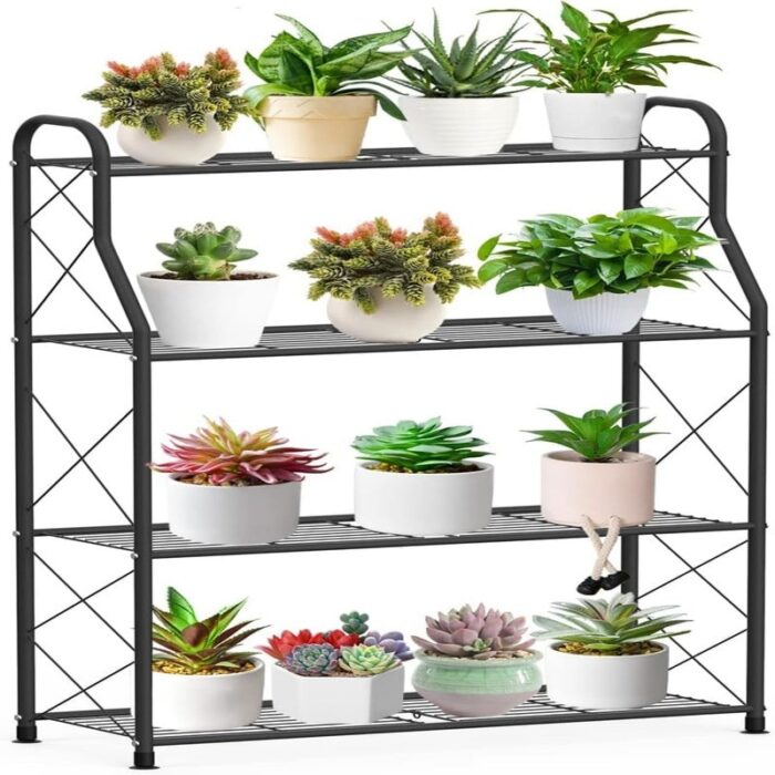 4 Tier Metal Plant Stand Shelf - Black