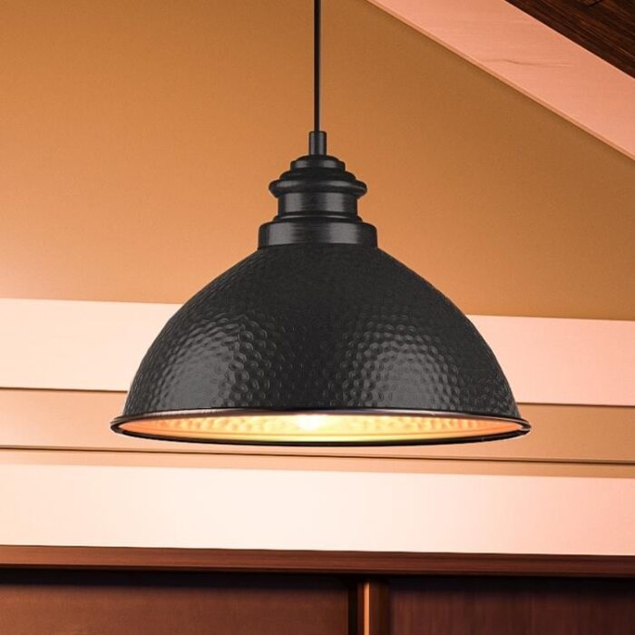 Luxury Hammered Pendant, 8"H x 12"W, with Vintage Style, Midnight Black, by Urban Ambiance - 8H x 12W x Dep - 8H x 12W x Dep