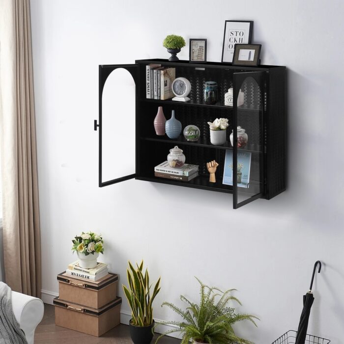 Kitchen Sideboard Display Cabinet Over The Toilet Wall Cabinet, Black