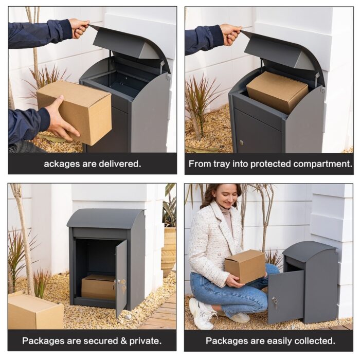 Package Delivery Boxes for Outside, Galvanized Steel Parcel Mailbox, Wall Mounted Lockable Anti-Theft for Porch,gray - Image 2