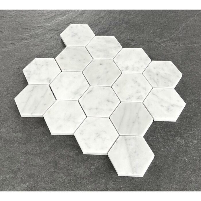 3" Honed Hexagon Marble Mosaic Tiles - Image 2