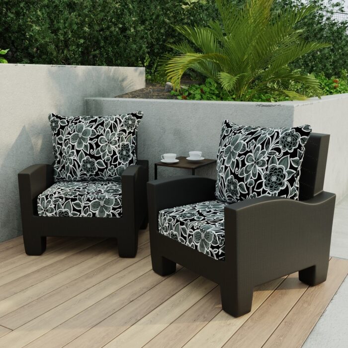 24" x 47" Black Floral Outdoor Deep Seat Chair Cushion Set
