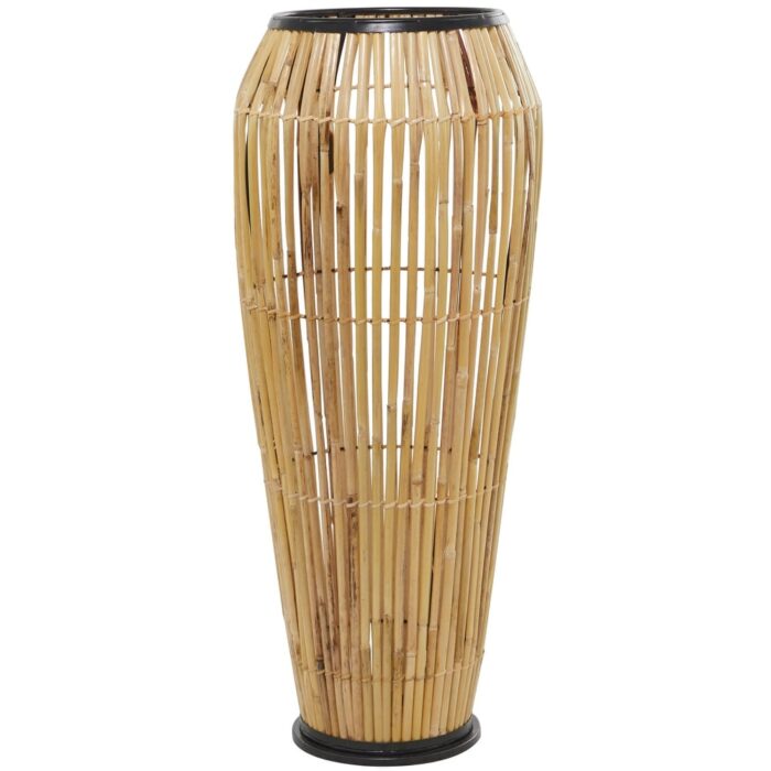 The Novogratz Brown Wicker Wood and Rattan Handmade Slatted Frame Vase with Black Metal Accents - Image 2