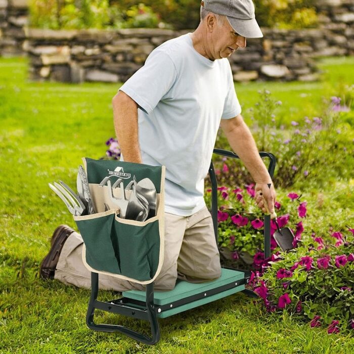 2-in-1 Garden Stool and Kneeler Foldable Gardening Bench with Tool Bag - Image 2
