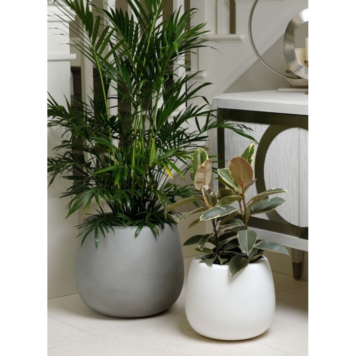 Short Narrow Mouth Globe 1- Piece Fiber Stone Round Planter Pot - Image 2