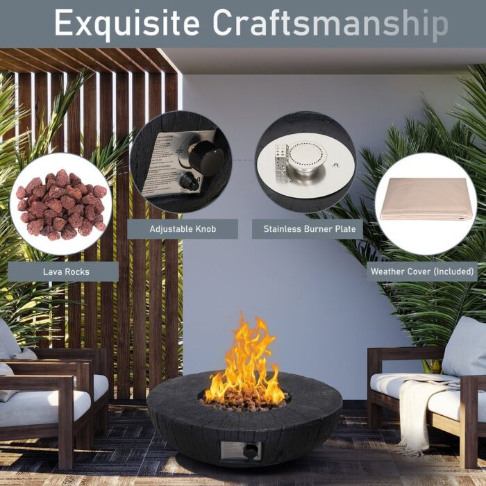 28" Round 30,000 Btu Propane Fire Bowl Fire Pit for Outdoor Patio Garden Backyard Decking Decor CSA Certificated, Black - N/A - Image 2