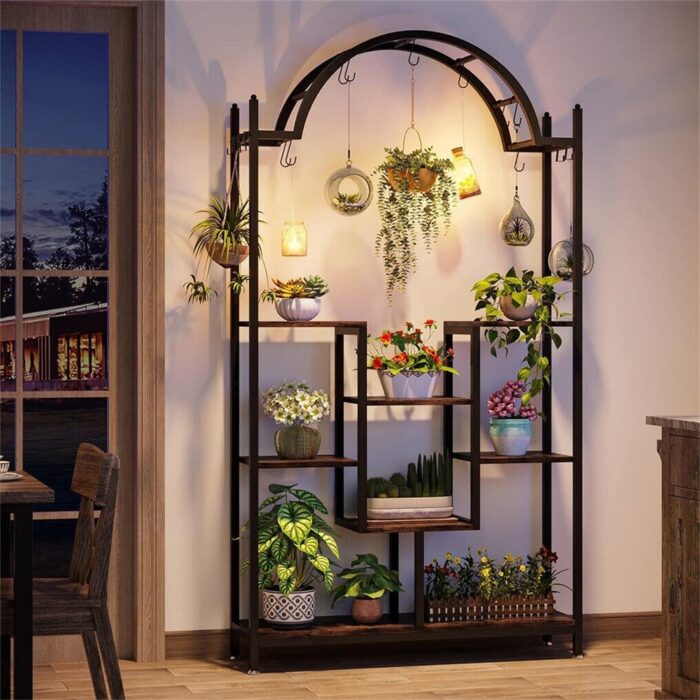 Heavy Duty Large Metal Plant Stand Flower Rack with Arched Top - 75" x 40" x 12" - Image 2