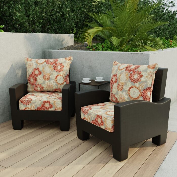24" x 47" Grey Floral Outdoor Deep Seat Chair Cushion Set - 46.5'' L x 24'' W x 6'' H