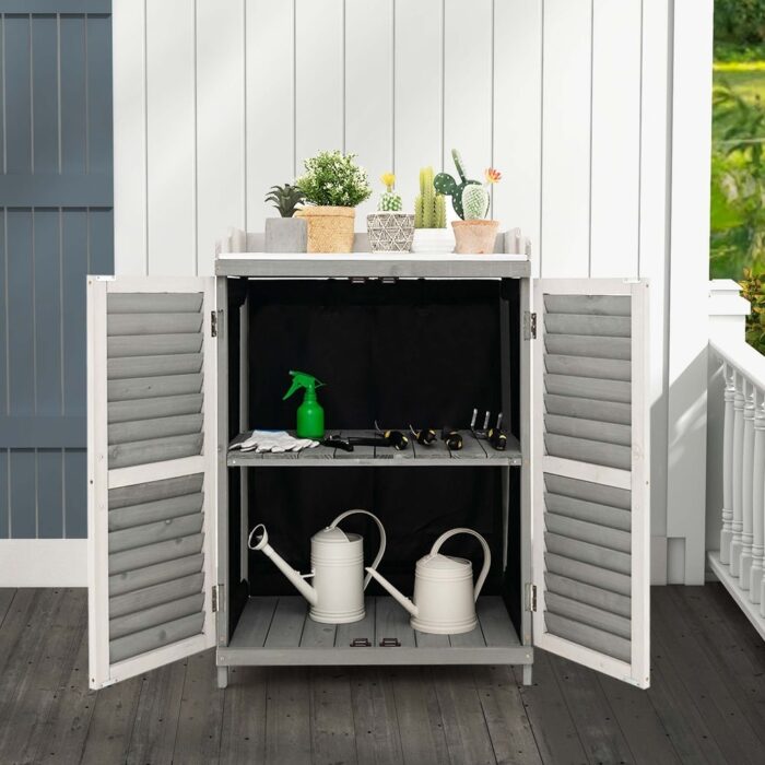 Costway Outdoor Potting Bench Table, Garden Storage Cabinet with Metal - See Details - Image 2