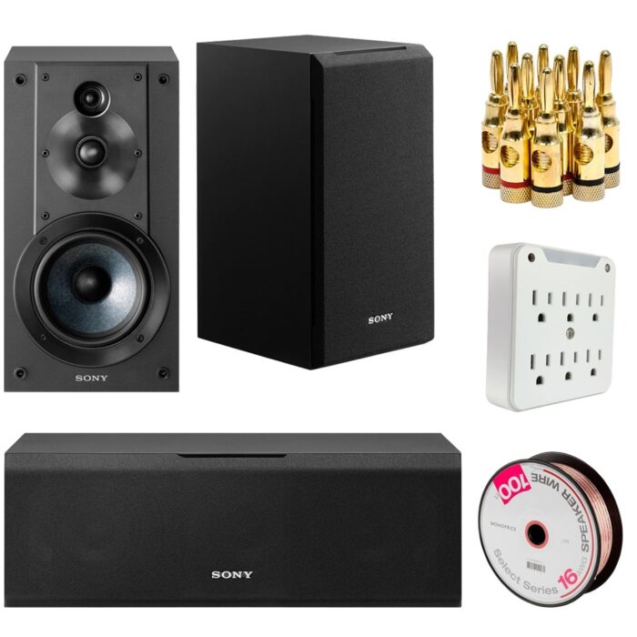 Sony Center Channel Speaker and Bookshelf Speakers with Wire Bundle