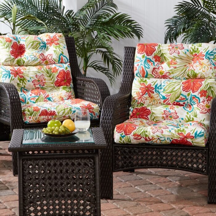 Breeze Floral 22-inch x 44-inch Outdoor High Back Chair Cushion (Set of 2) (Cushions Only)