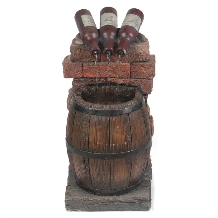 Resin Wine Bottle and Barrel Outdoor Fountain with LED Lights - Image 2