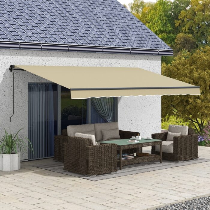 Outsunny 16' x 10' Retractable Awning, Patio Awning Sunshade Shelter with Manual Crank Handle, 280gsm UV Resistant Fabric