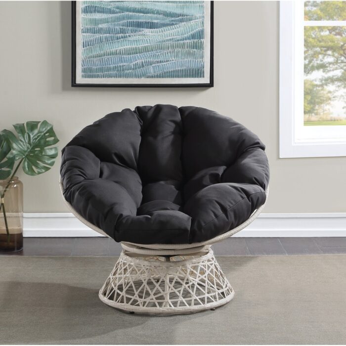 Papasan Chair with Round Pillow Cushion and Cream Wicker Weave - Image 2
