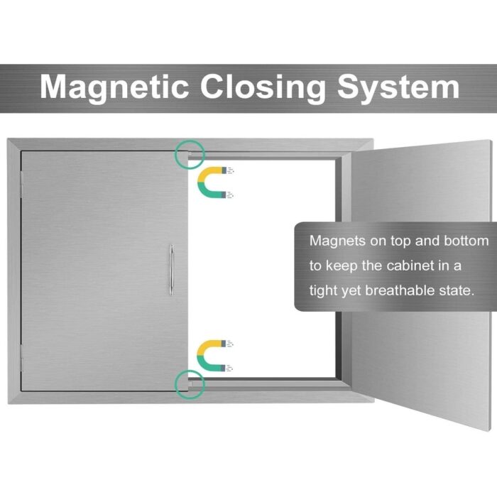 28 in. W x 19 in. H Double Outdoor Kitchen Access Door for BBQ Island Stainless Steel Storage Grill Door - Image 2