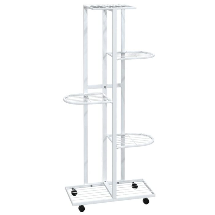 vidaXL 5-Floor Flower Stand with Wheels 17.3"x9.1"x39.4" White Iron - Image 2