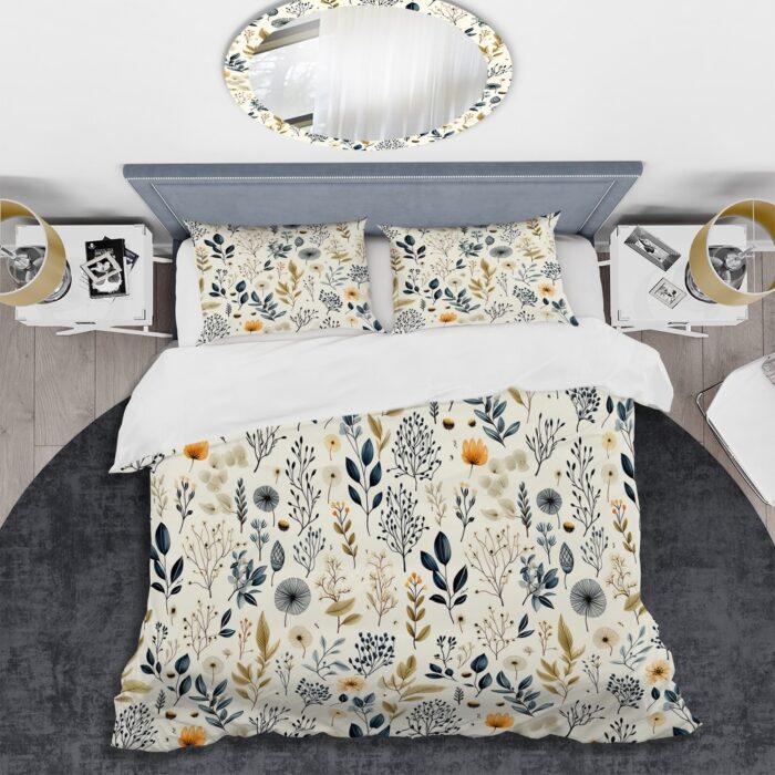Designart "Botanical Sketched VI" Green Floral Bedding Cover Set With 2 Shams - Image 2