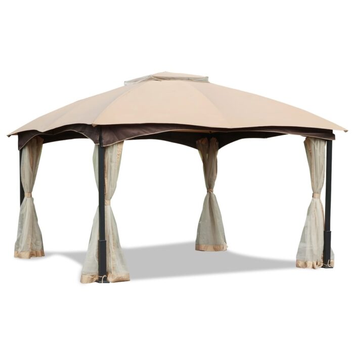 Aoodor Metal Frame Patio Gazebo with Mesh Netting and Canopy Top - Image 2