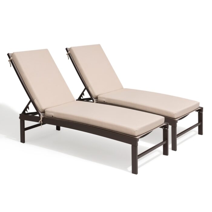 Outdoor Patio Cushioned Lounge Chair Aluminum Adjustable Sun Lounger with Thick Cushion - Image 2
