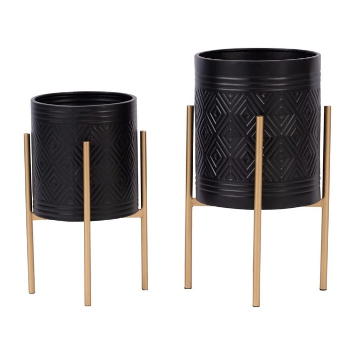 Planters for Indoor Outdoor Plants Set of 2 Plant Pots with Gold Stand - Image 2