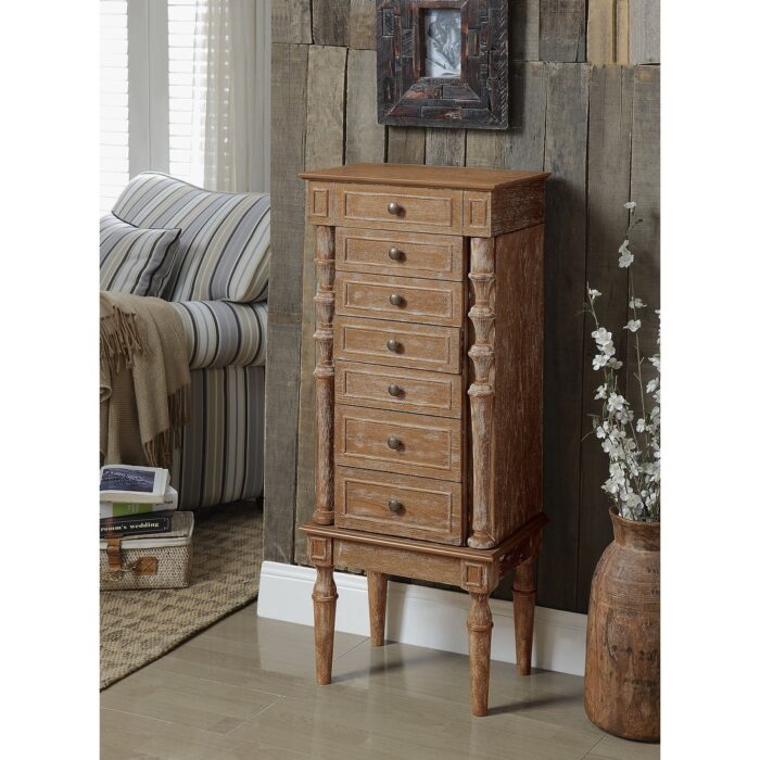 Traditional Style Jewelry Armoire with Mirror & Jewelry Storage (Velvet Lined), Anti-Tipping Strap
