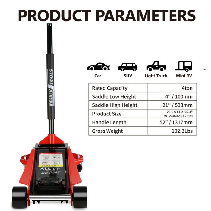 4 Ton Heavy-Duty Steel Racing Floor Jack, Dual Piston Quick Lift Pump - Image 2