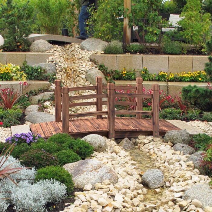 5 Ft Garden Bridge Wooden Arc Bridge with Guardrails
