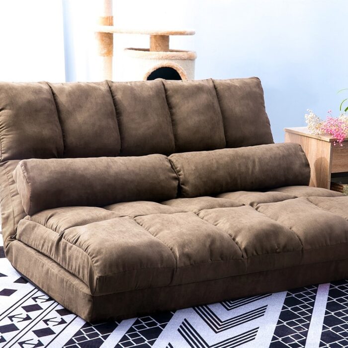 Double Chaise Lounge Floor Lazy Couch with Two Pillows