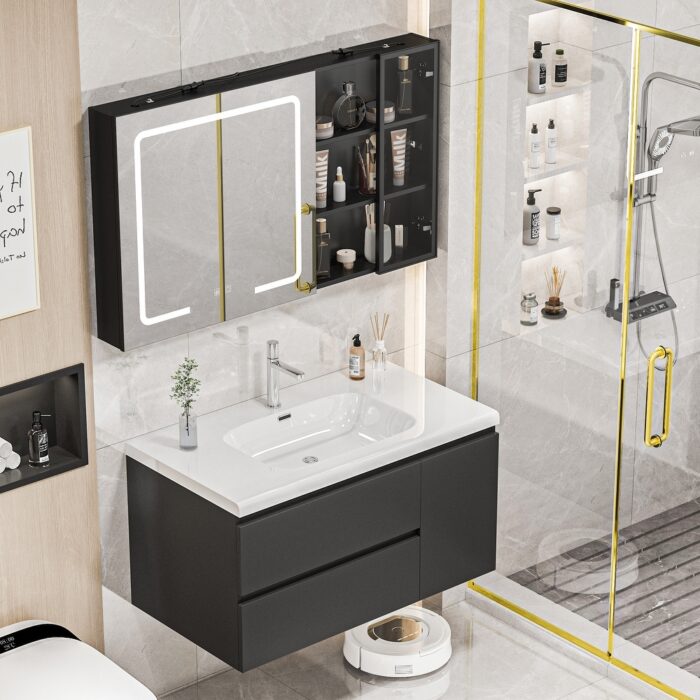Bathroom Cabinet with LED Ambient Light and Practical Storage Shelves