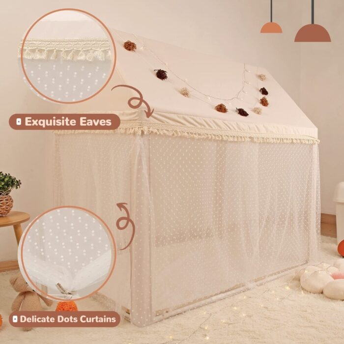 Kids Play Tent with Non-Slip Mat, Star Lights, Decorating Flag - Image 2