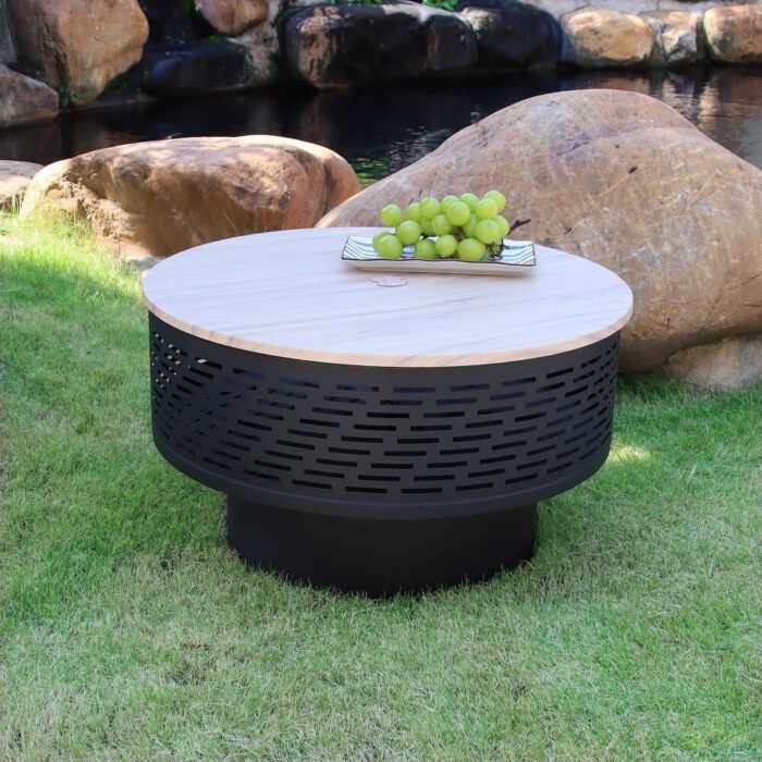 26in. Wood Burning Lightweight Portable Outdoor Firepit With Faux Wood Lid Backyard Fireplace for Camping & Bonfire - Image 2