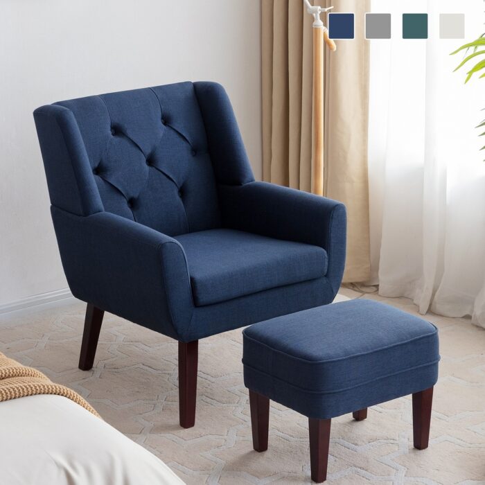HUIMO Fabric Arm Chair Accent Chair and Ottoman Set Grey/ Beige/ Blue/ Dark Teal - Image 2