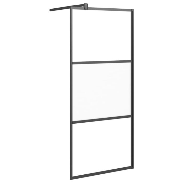 vidaXL Walk-in Shower Wall multi size Half Frosted ESG Glass Black - Image 2