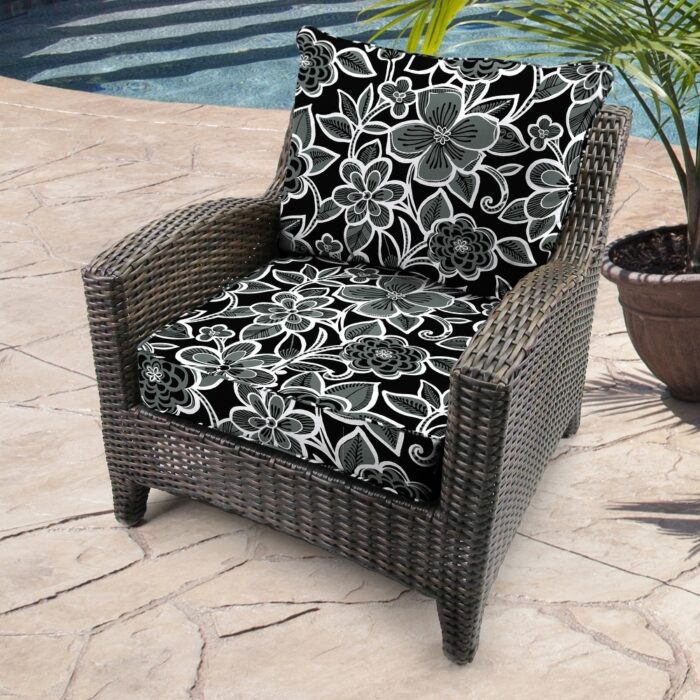 24" x 47" Black Floral Outdoor Deep Seat Chair Cushion Set - Image 2