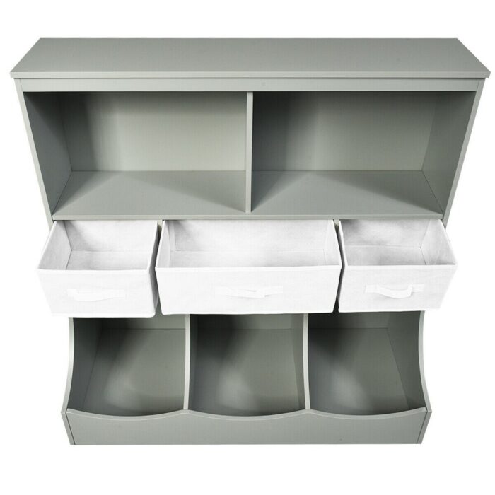 Freestanding Combo Cubby Bin Storage Organizer Unit W/3 Baskets-Grey - 37"L x 16"W x 37"H - Image 2
