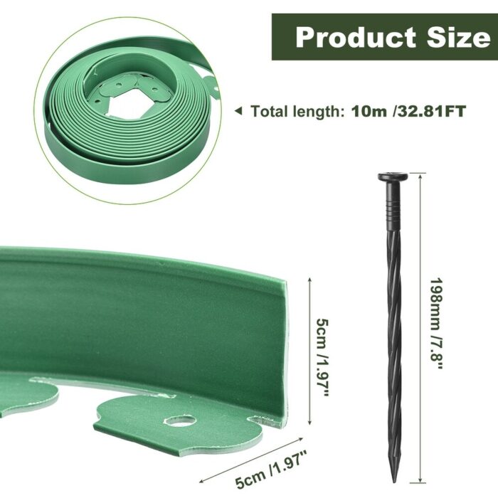 Landscape Edging, 1Pcs 33FT x 2" No Dig Garden Edging Kit w 30 Stakes - Green - 33FT x 2" - Image 2