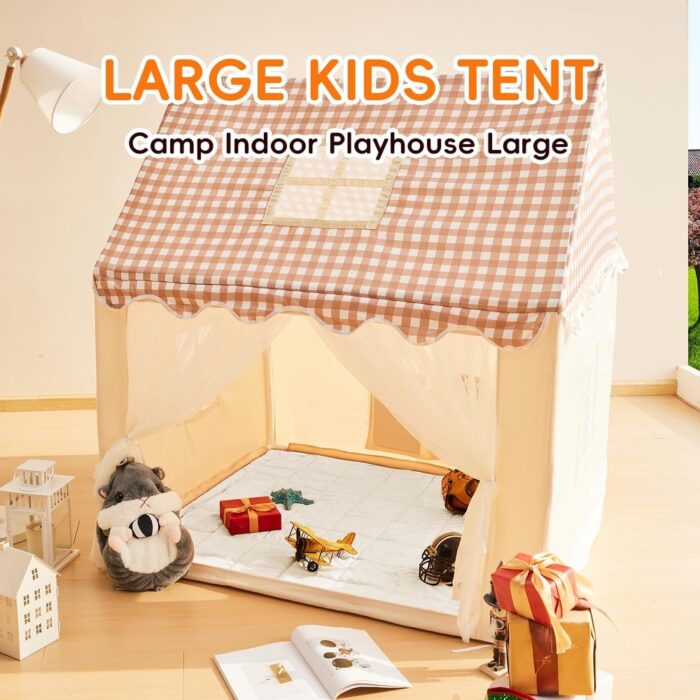 Kids Play Tent with Padded Mat, Pennant Banners, Fairy Lights - Image 2